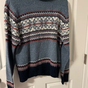 Carolyn Taylor Blue and Red Patterned Crewneck Sweater